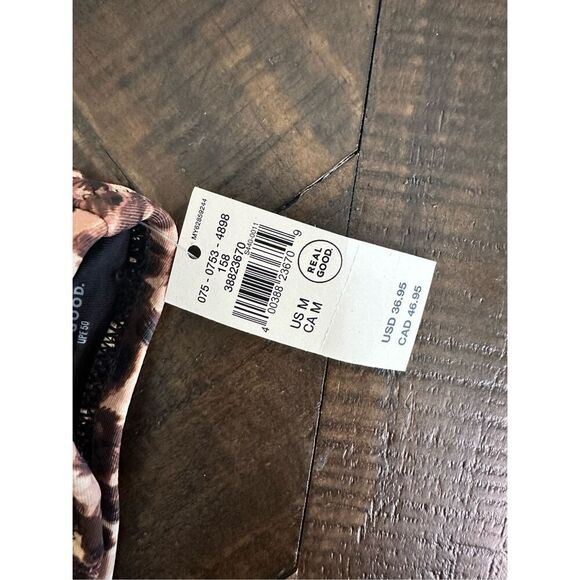 Aerie Black and Brown Cheetah Scoop Bikini Top With Padding Size Medium - Picture 2 of 3